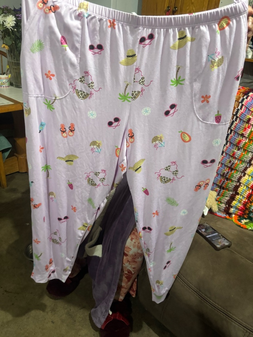 Womens Lavender Printed Pajama Pants - Cute Summer Icons